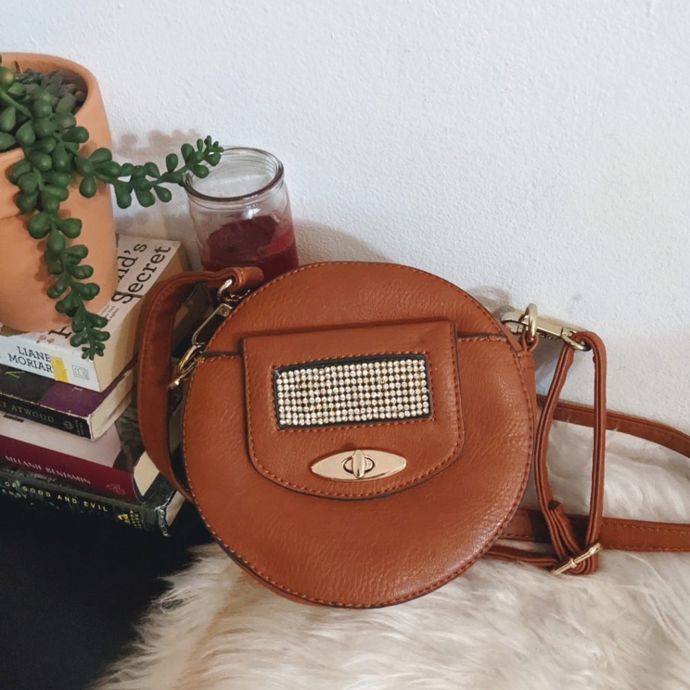 Cognac Leather Mini Crossbody Purse